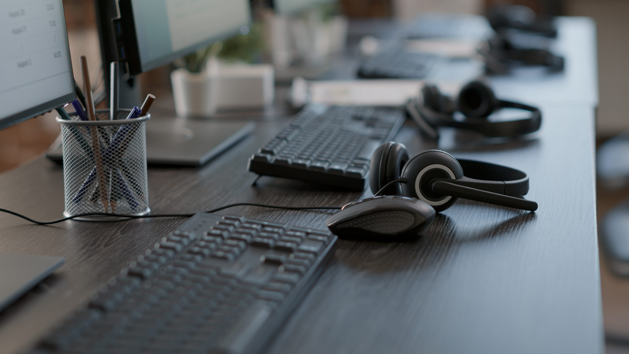 Secure customer service workstation with headset and computer