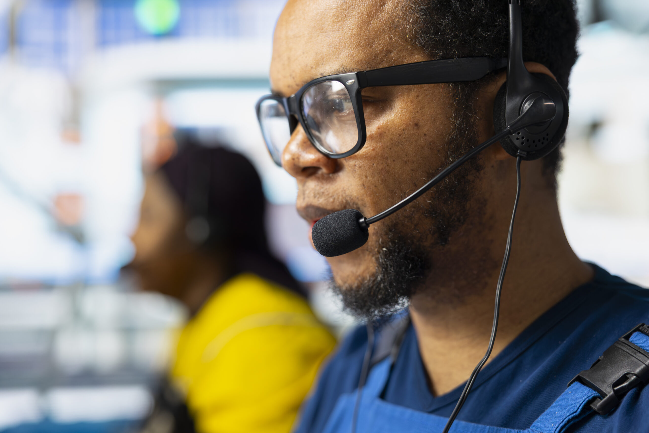 Professional support team member working on business operations