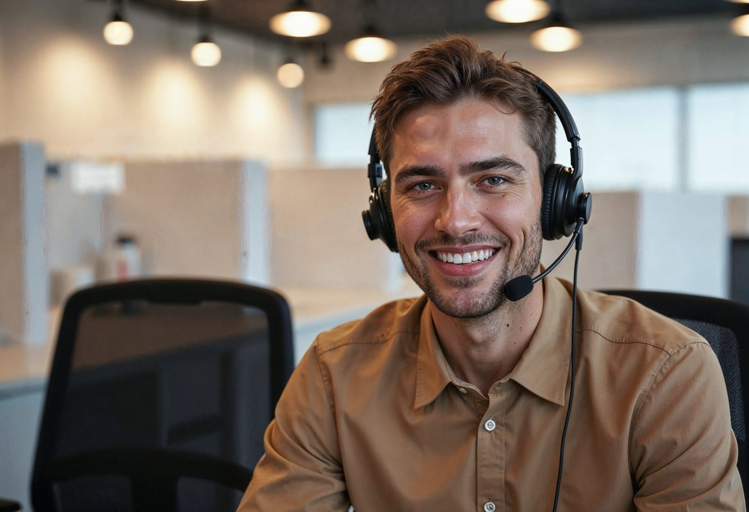 Smiling customer service agent